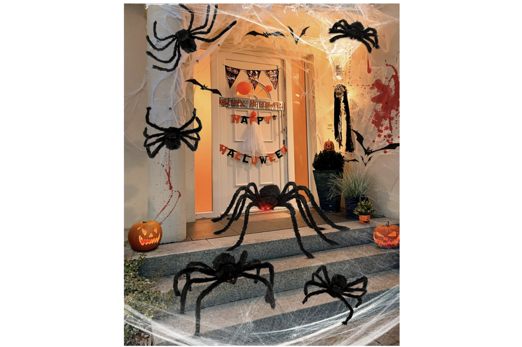 plush outdoor scary spiders, best halloween lawn decorations